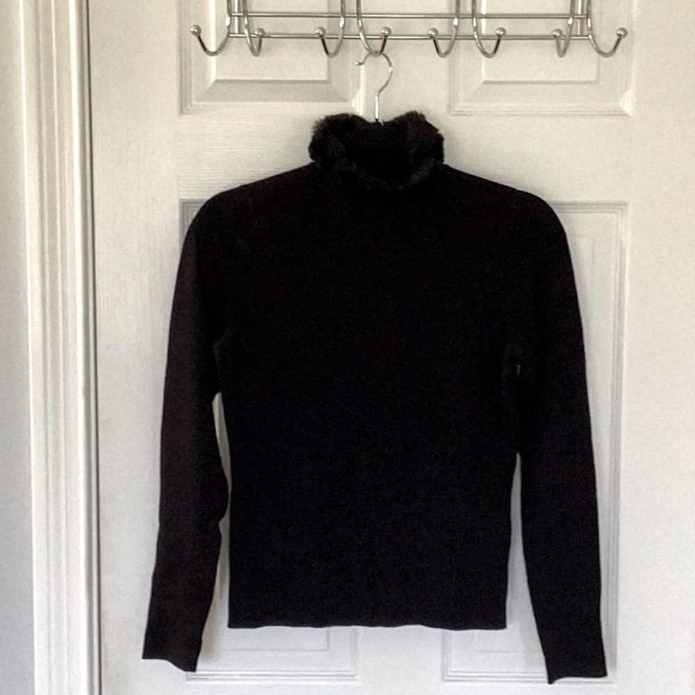 INC black sweater with fur collar